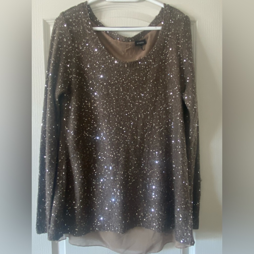 LA CHATEAU - Sparkle Detailed Brown Knit Sweater